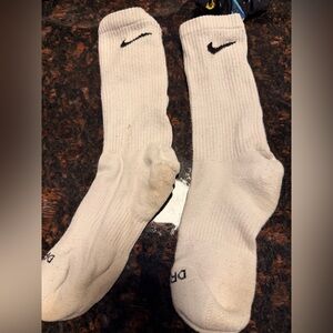Nike White Crew Athletic Socks Worn with Black Swoosh - Pair